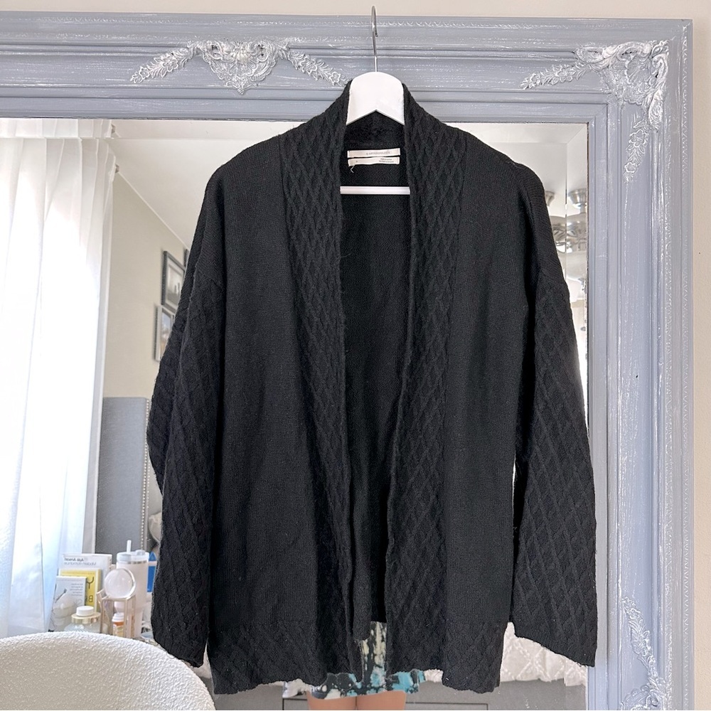 by Anthropolgie black lattice knit open sweater cardigan boho Cottagecore M